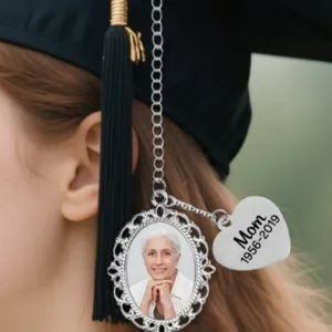 Graduation cap photo charm memorial tassel pendant custom picture frame for academic cap decor