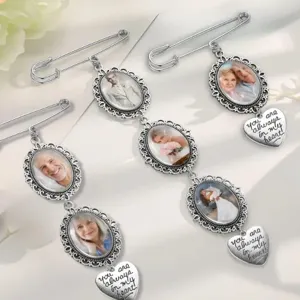DIY memorial photo brooch pin vintage silver time gemstone charm graduation wedding gift nice