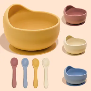 Baby silicone suction bowl set snail shaped toddler feeding dish with matching spoon detail