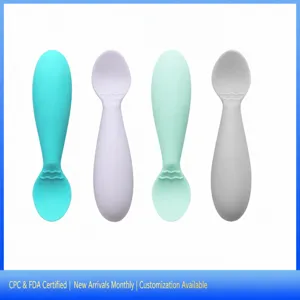 Baby Silicone Spoon And Fork Set Cute Chunky Handle Toddler Self Feeding Training Tableware Infant Safe Food Grade Utensils