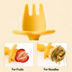 Silicone baby training fork infant safe utensil toddler self feeding fruit noodle fork