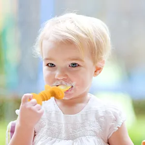 Baby silicone training spoon infant self-feeding tableware yellow complementary food tool