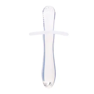Clear silicone baby teether with anti-gag shield newborn teething toy safe chew stick