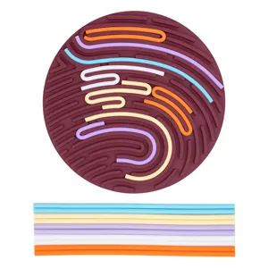 Silicone sensory activity board fidget toy with colorful strings for kids tactile early learning.