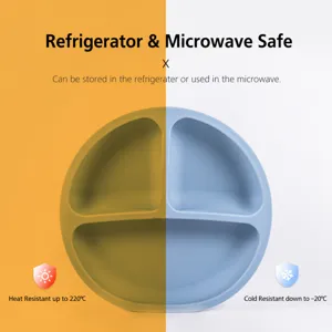 Silicone baby suction plate with partitioned design toddler feeding dish heat resistant