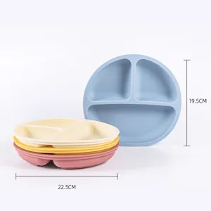 Silicone baby divided plate with suction cup, heat resistant toddler feeding dish round.