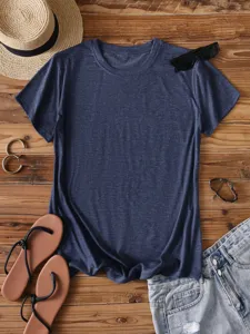 Solid color short sleeve t-shirt, casual crewneck blank cotton top for daily wear or group uniform.