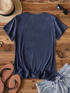 Casual solid color short sleeve t-shirt flat lay with summer props, basic blank tee top.