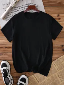 Casual solid color short sleeve T-shirt, crew neck basic blank top for men and women.