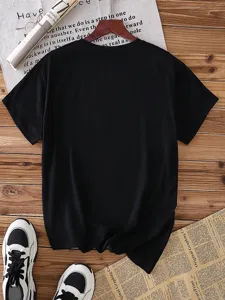 Plain black short sleeve t-shirt casual solid color crew neck basic top for daily wear