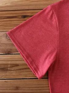 Solid color red short sleeve t-shirt fabric detail casual basic top comfortable wear.