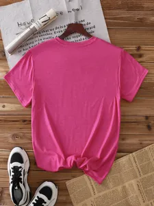 Solid color pink short sleeve t-shirt casual crewneck cotton tee for men and women daily wear
