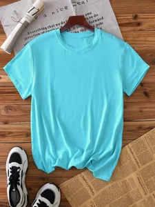 Solid blue short sleeve t-shirt for men and women casual basic crewneck top daily wear