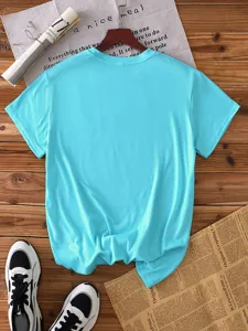 Back detail view of solid color short sleeve t-shirt, casual plain tee flat lay presentation.