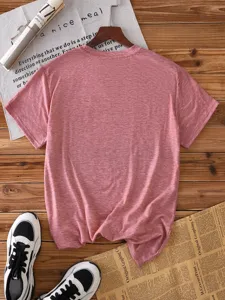 Casual solid color short sleeve t-shirt, soft cotton fabric back view detail display.