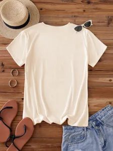 Plain solid color crew neck short sleeve t-shirt casual basic top for summer daily wear.