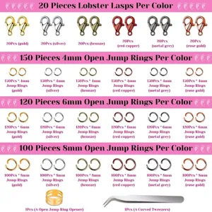 DIY jewelry making kit with lobster clasps open jump rings opener and tweezers in multi colors