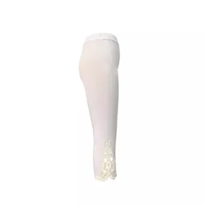 Damen hohe Taille Freizeit einfarbig Spitze Trim beschnittene Leggings Capri Hosen Mode