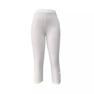 Damen High Waist kurze Leggings mit Spitzenbesatz, weiße schmale Freizeit Sommerhose.