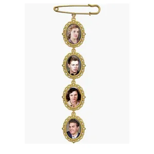 DIY Antique Gold Photo Pin Brooch Memory Charm Ornate Oval Frame Wedding Bouquet Memorial