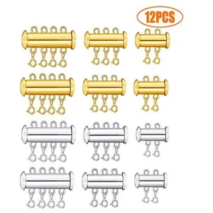 Multi-strand magnetic necklace clasps set, gold and silver jewelry making findings for multi-row chains.