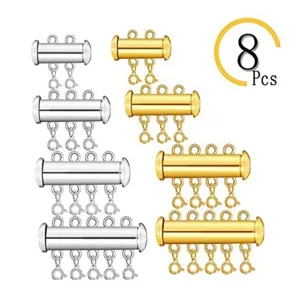 Multi-strand magnetic necklace clasp set, gold and silver jewelry connectors for layered chains.