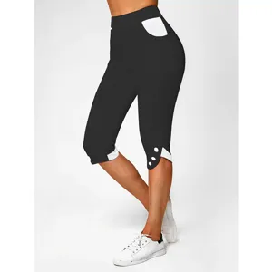 Pantalon Capri Patchwork Taille Haute Grandes Tailles pour Femmes Fuselé Pantalon Décontracté en Polyester à la Mode pour le Quotidien