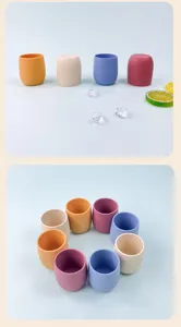 Food grade silicone baby training cups set, colorful anti-fall toddler drinking cups.
