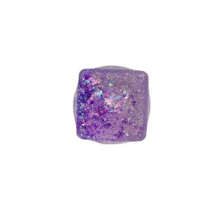 Juguete squishy cubo de hielo con purpurina morada, antiestrés de rebote lento.
