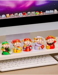 Cute cartoon wealth god figurines set, resin miniature desktop ornaments for office home decor.