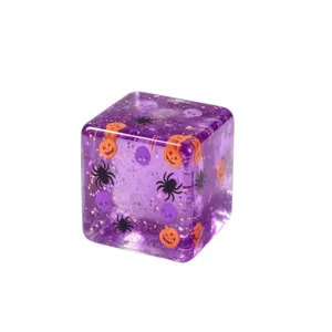 Halloween cubo transparente morado juguete anti estres calabaza arana calavera purpurina compresion