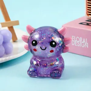 Cute purple glitter axolotl squishy toy, slow rebound soft TPR stress relief decompression gift.