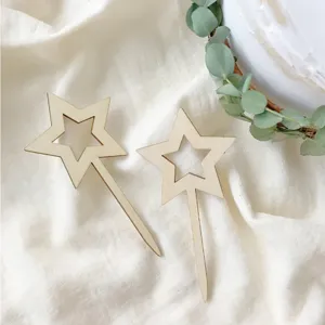 Wooden star cake topper for birthday party rustic forest style cake decoration natural wood