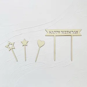 Wooden birthday cake topper set, natural wood party decoration for birthday party celebration.