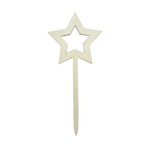 Wooden star cake topper for birthday party, rustic wooden dessert decoration for celebration.