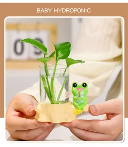 Süßer Frosch Fischen Hydrokultur Vase Glas Pflanzgefäß für Wohnzimmer Heimdekoration Detail.