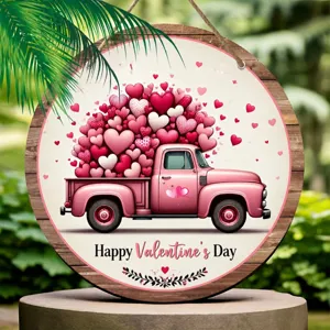 Wooden Valentine's Day Welcome Door Sign Vintage Pink Truck Hanging Pendant Decor Party