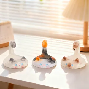Cute cat phone stand detail view, ceramic desktop organizer and lazy bracket for cute room decor