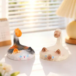 Cute cat phone holder desktop ornament resin cute stand for desk office room decor