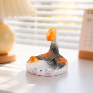 Cute calico cat phone holder and creative desktop ornament, geometric design mobile stand.