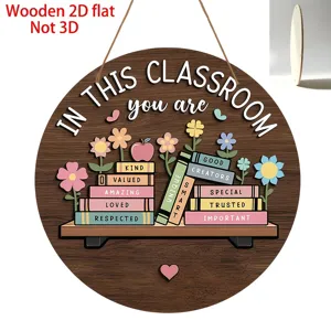 Wooden Classroom Welcome Hanging Sign Rainbow Inspirational Quotes Doorplate For School Office Decor