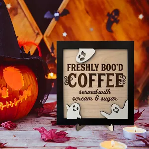 Halloween Holz Kaffee Schild süße Geist Desktop Ornament rustikale Festival Dekoration Deko