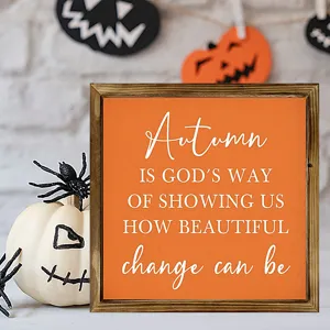 Autumn wooden sign with inspirational quote, ideal for Thanksgiving and Halloween decor.