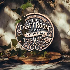 Wooden round craft room sign wall hanging plaque home bedroom decor with carved lettering.