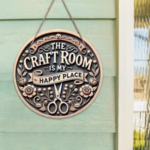 Wooden round hanging craft sign with relief text and floral pattern for home wall decor