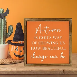 Wooden autumn quote sign for Thanksgiving and Halloween home decor, rustic seasonal wall plaque art.