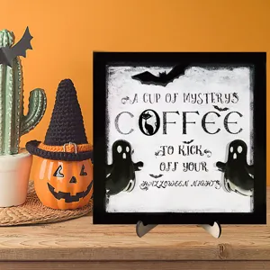 Panneau décoratif en bois d'Halloween mignon fantôme pour café bar ambiance fête maison