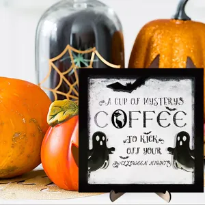 Plaque décorative en bois Halloween fantôme mignon café décoration de table fête