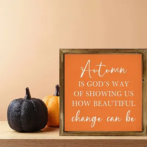 Thanksgiving wooden decorative sign autumn plaque orange framed holiday party decor