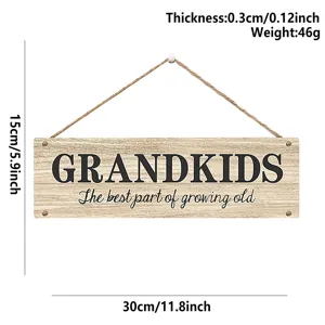 Wooden hanging sign decor for grandparents with custom text quotes and rustic style.